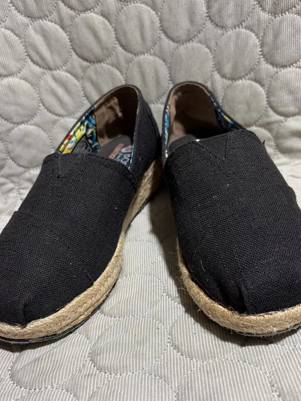 Skechers Black Canvas Espadrille Slip-On Flats